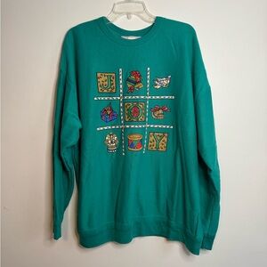 Vintage 90s Teal Joyful Crewneck Sweater (2XL)